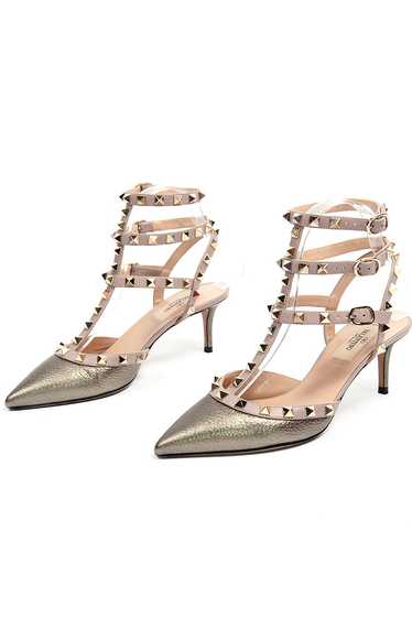 Valentino Gold Rockstud Cage Ankle Strap Buckle Sh