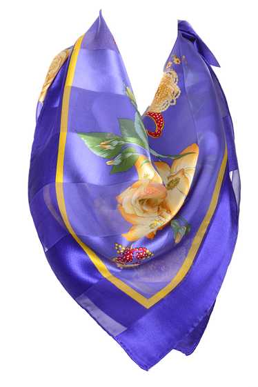 Valentino Purple Silk Scarf in Yellow Gold Floral 