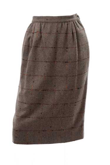 Valentino Vintage Windowpane Tweed Brown Wool Skir