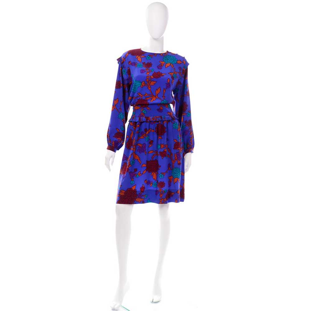 Vintage Albert Nipon Blue Silk 2 pc Dress With Te… - image 2