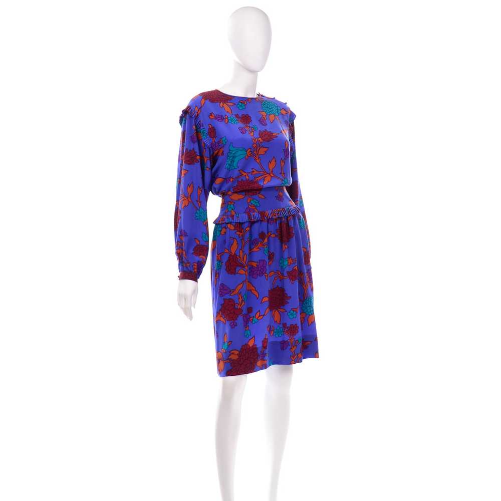 Vintage Albert Nipon Blue Silk 2 pc Dress With Te… - image 3