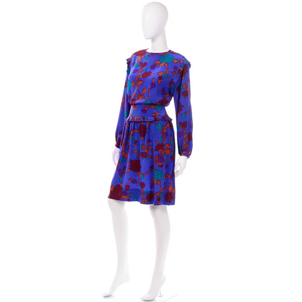 Vintage Albert Nipon Blue Silk 2 pc Dress With Te… - image 5