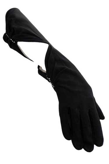 Vintage black suede rhinestone gloves 7.25 Champs 
