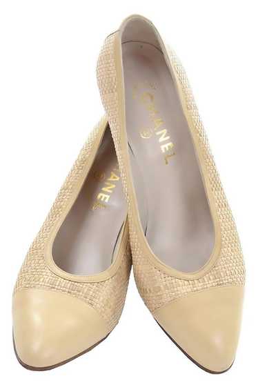 Vintage Chanel Pumps Woven Heels With Tan Leather 