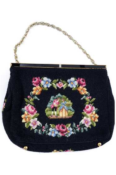 Vintage Colorful Needlepoint Handbag w/ Marcasite 