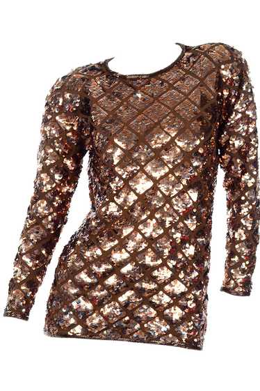 Vintage Copper Sequins Beaded Knit Pullover Sweate