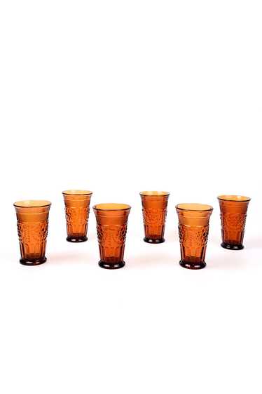 Vintage Deep Amber Footed Tumblers With Raised Des