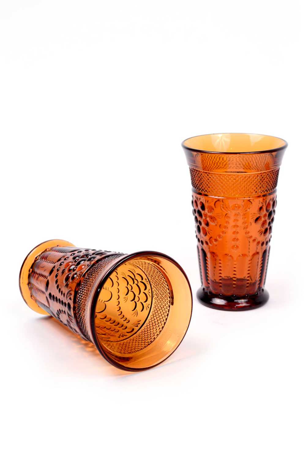 Vintage Deep Amber Footed Tumblers With Raised De… - image 2