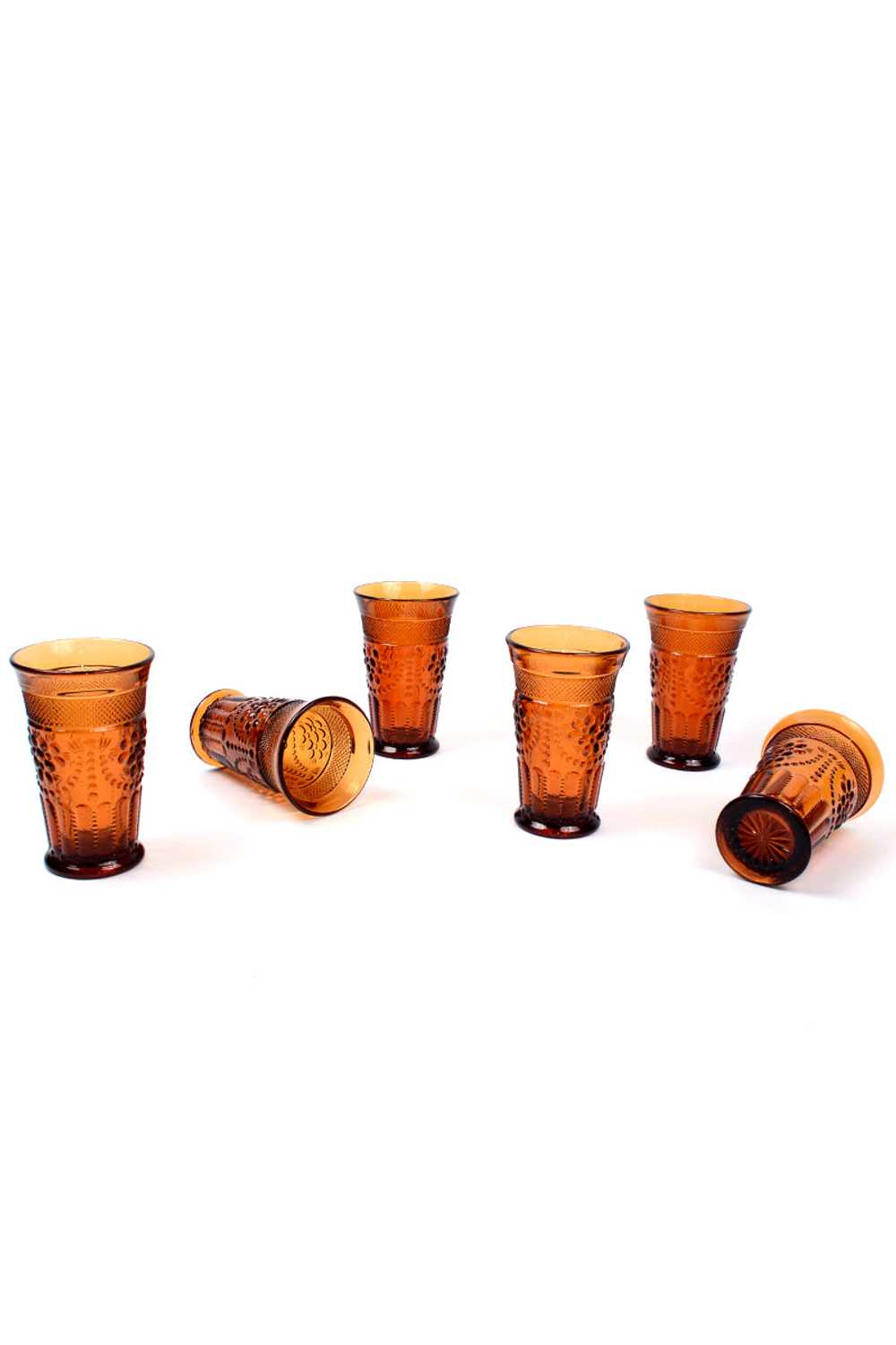 Vintage Deep Amber Footed Tumblers With Raised De… - image 3