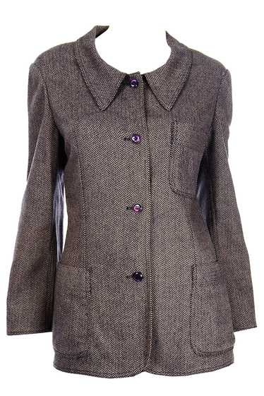 Vintage Geoffrey Beene Brown Chevron Wool Jacket w