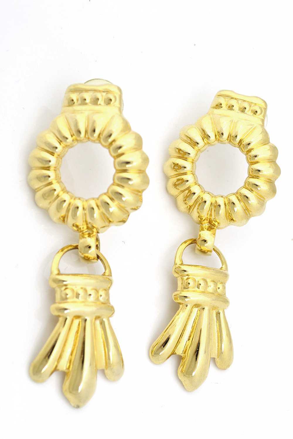 Vintage Gold Door Knocker Earrings Pierced - image 1