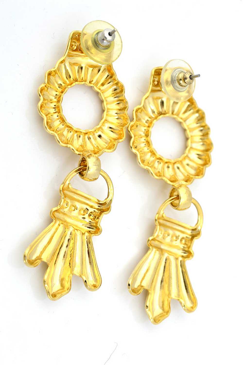 Vintage Gold Door Knocker Earrings Pierced - image 2