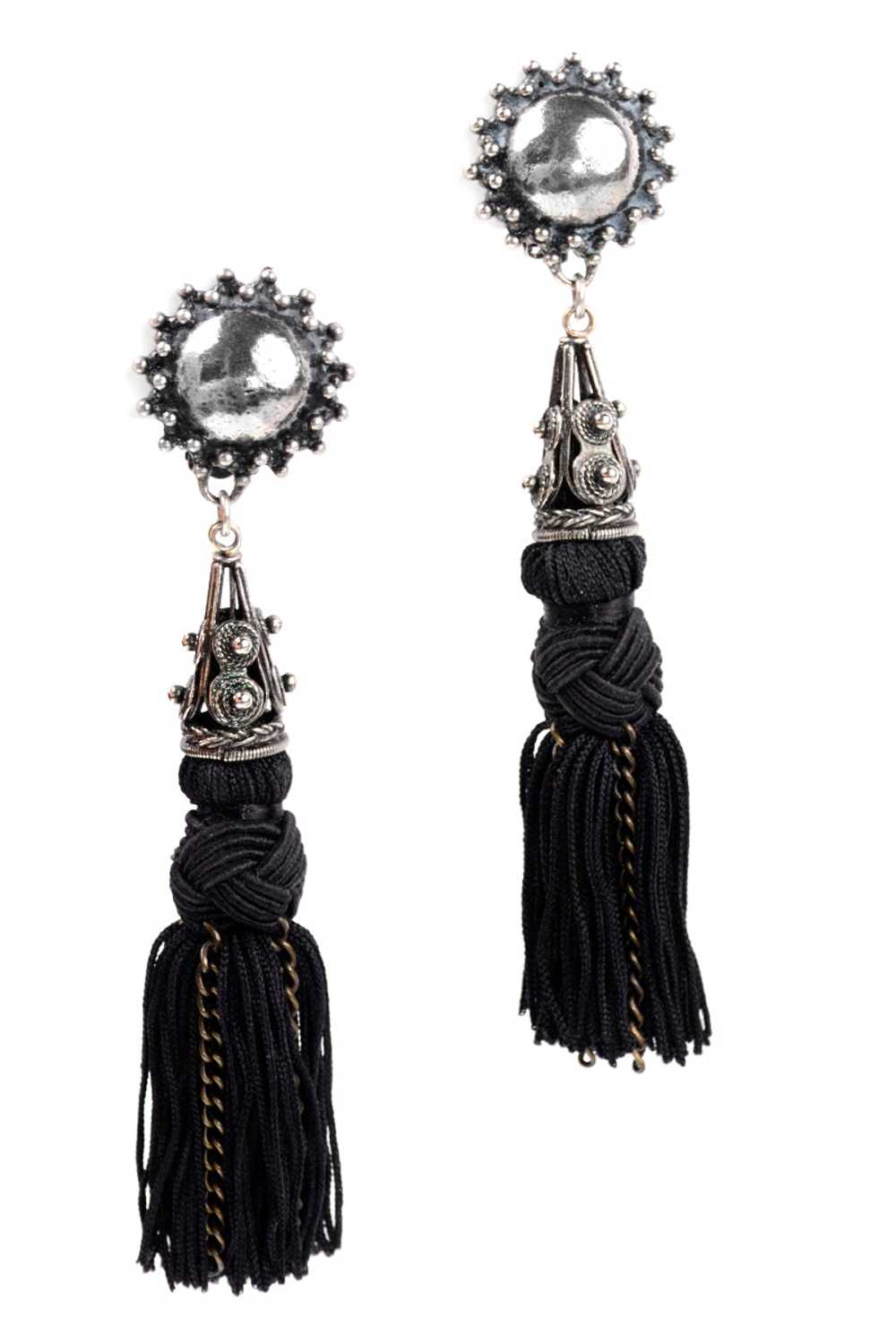 Vintage Heidi Daus Long Black Tassel Earrings - image 1