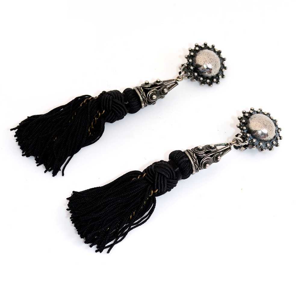 Vintage Heidi Daus Long Black Tassel Earrings - image 2