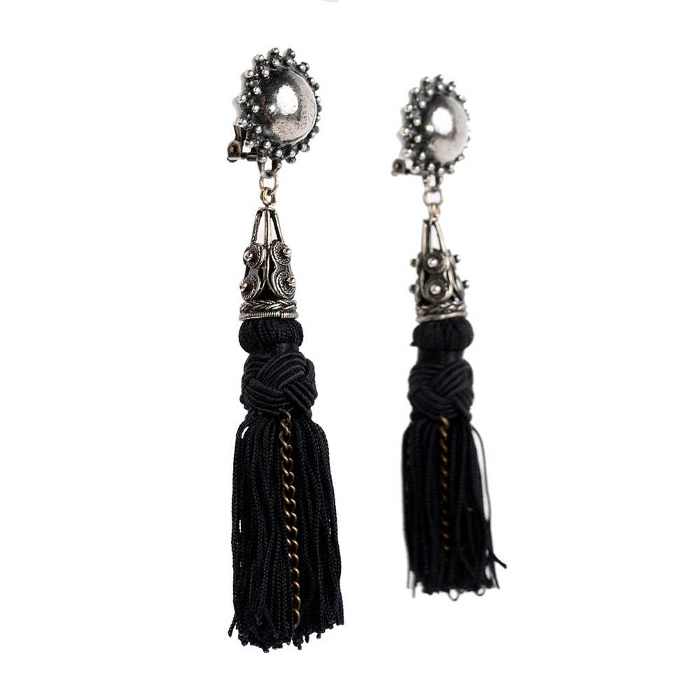 Vintage Heidi Daus Long Black Tassel Earrings - image 3