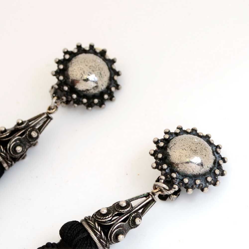 Vintage Heidi Daus Long Black Tassel Earrings - image 4