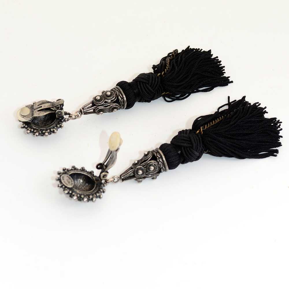 Vintage Heidi Daus Long Black Tassel Earrings - image 7