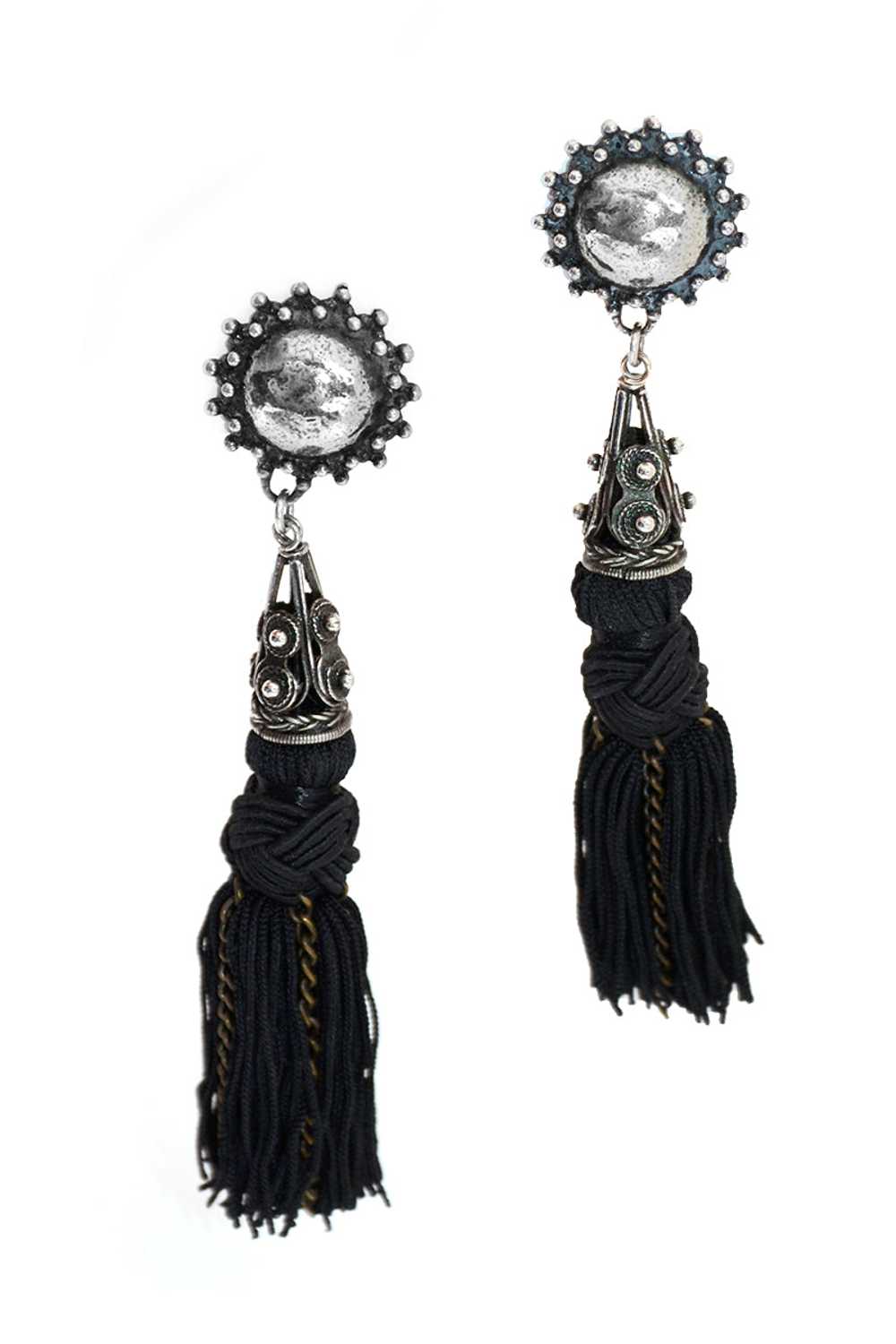 Vintage Heidi Daus Long Black Tassel Earrings - image 9