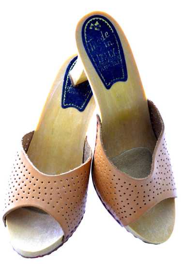 Vintage Italian Perforated Leather Clog Slides w/ 