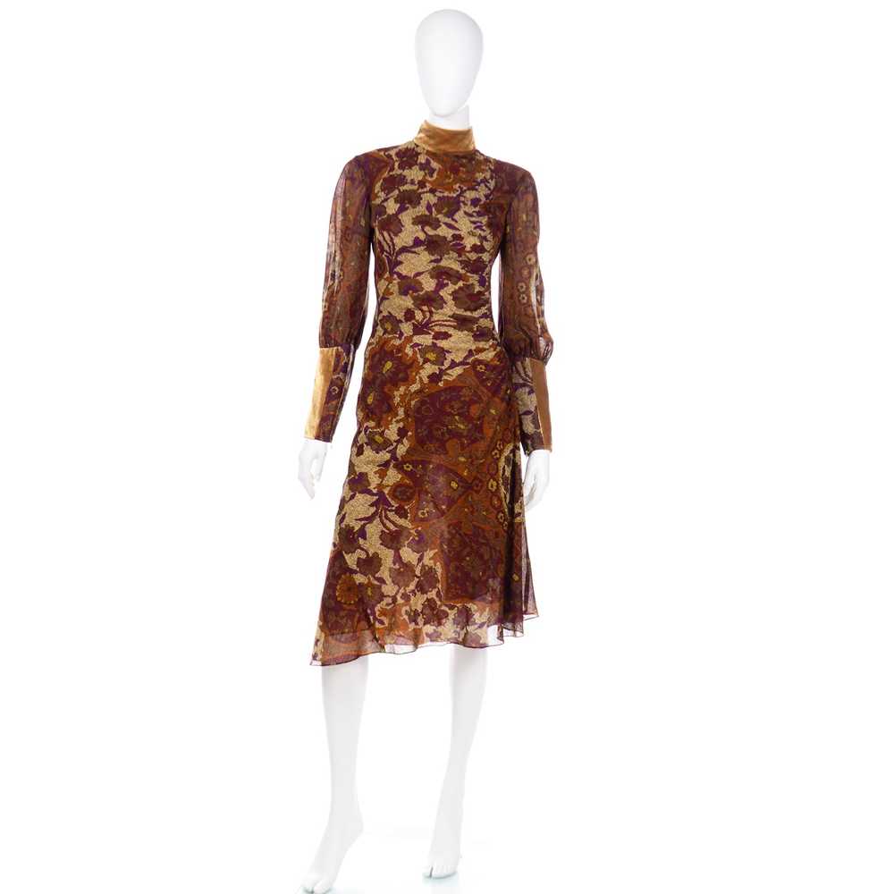 Vintage Kenzo Botanical Print Dress w/ Sheer Bish… - image 2