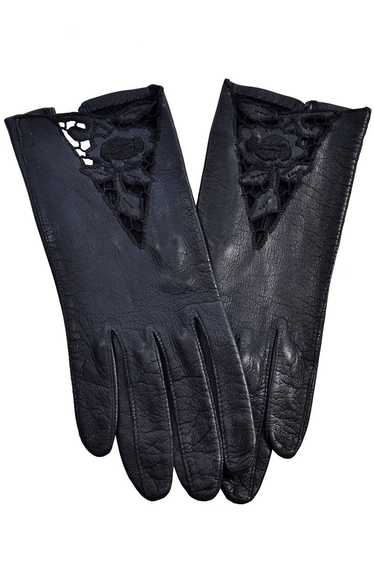 Vintage Ladies Black Leather Gloves Beautiful Cutw