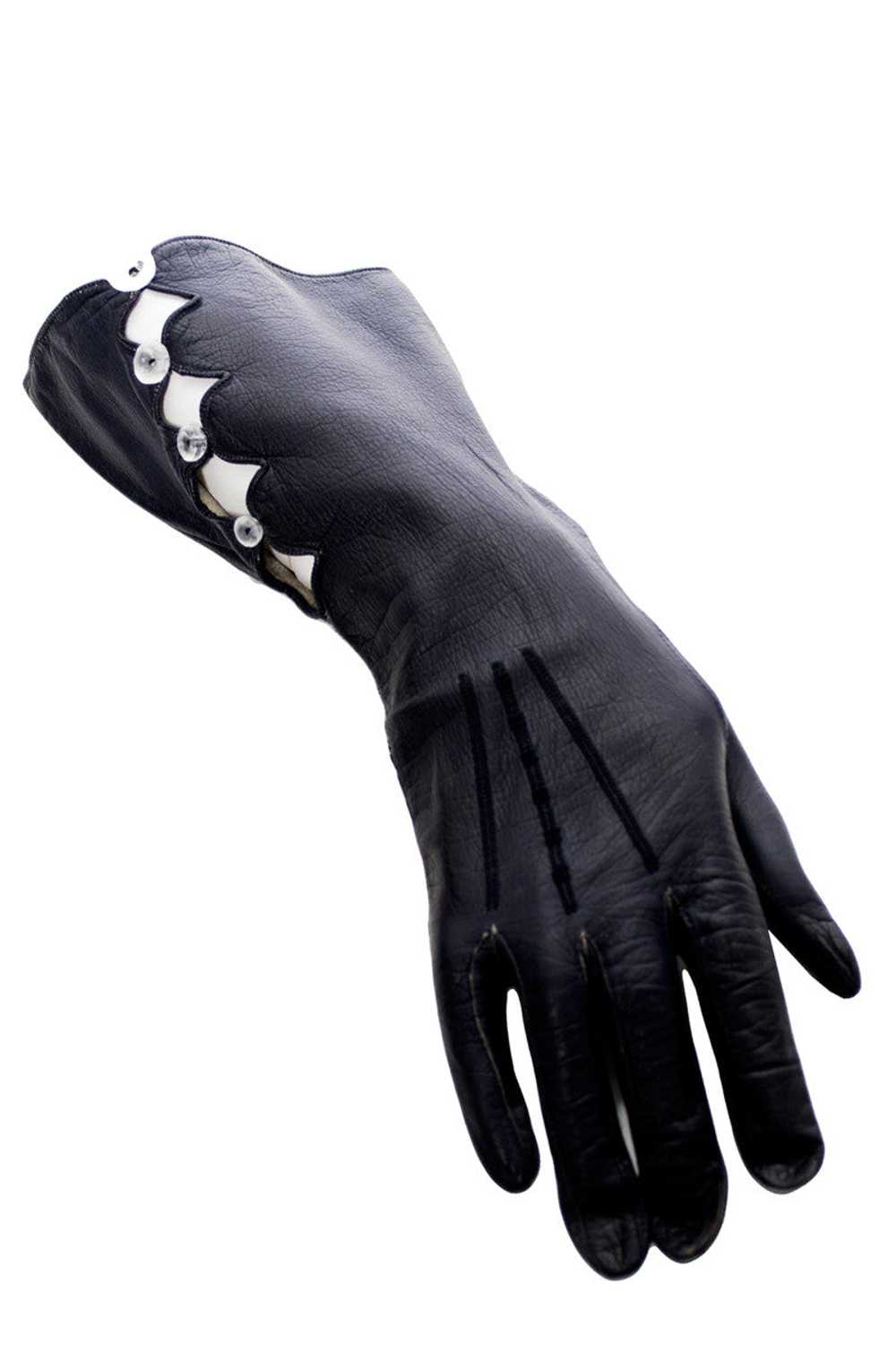 Vintage Midnight leather gauntlet gloves with ope… - image 1