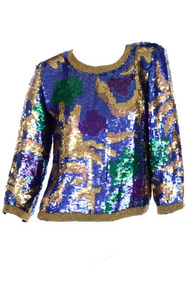 Vintage Pullover Beaded Top Covered in Abstract Co
