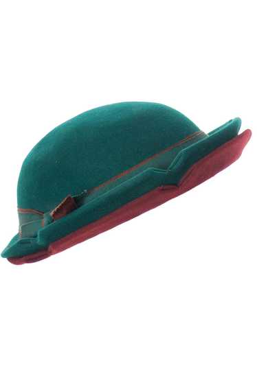 Vintage red and green wool felt hat 1930s