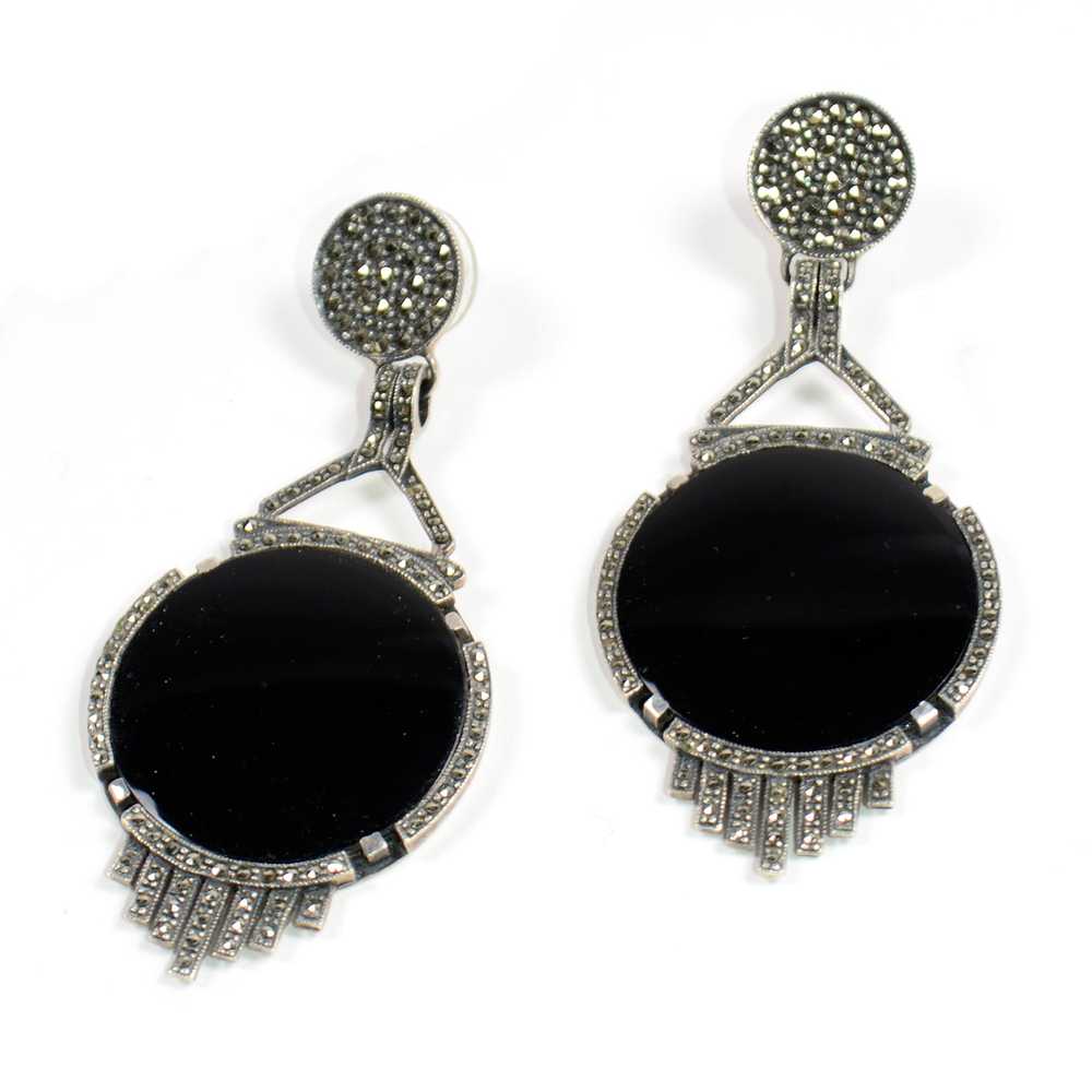 Vintage Sterling Silver Marcasite & Black Onyx Br… - image 3