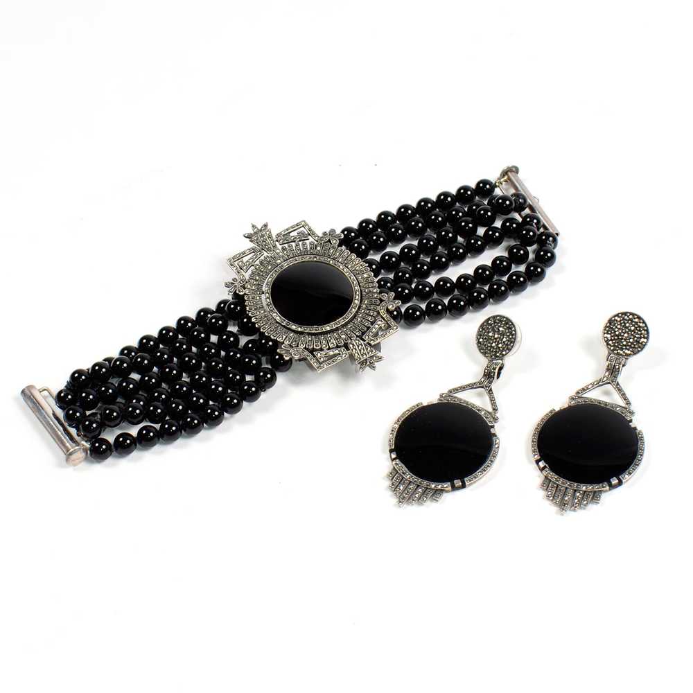 Vintage Sterling Silver Marcasite & Black Onyx Br… - image 5