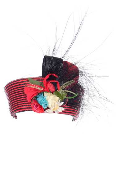 Vintage Sylvia Red and Black Feather Flower Statem