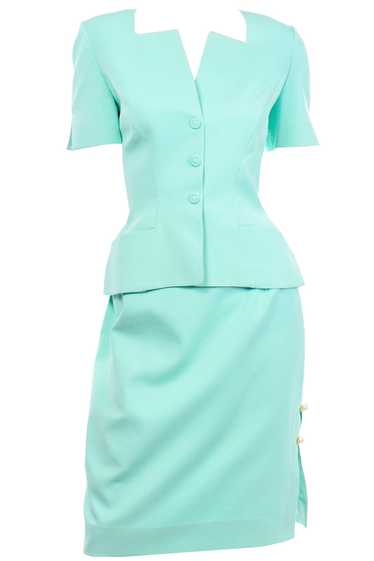 Vintage Thierry Mugler Mint Green Skirt and Jacke… - image 1