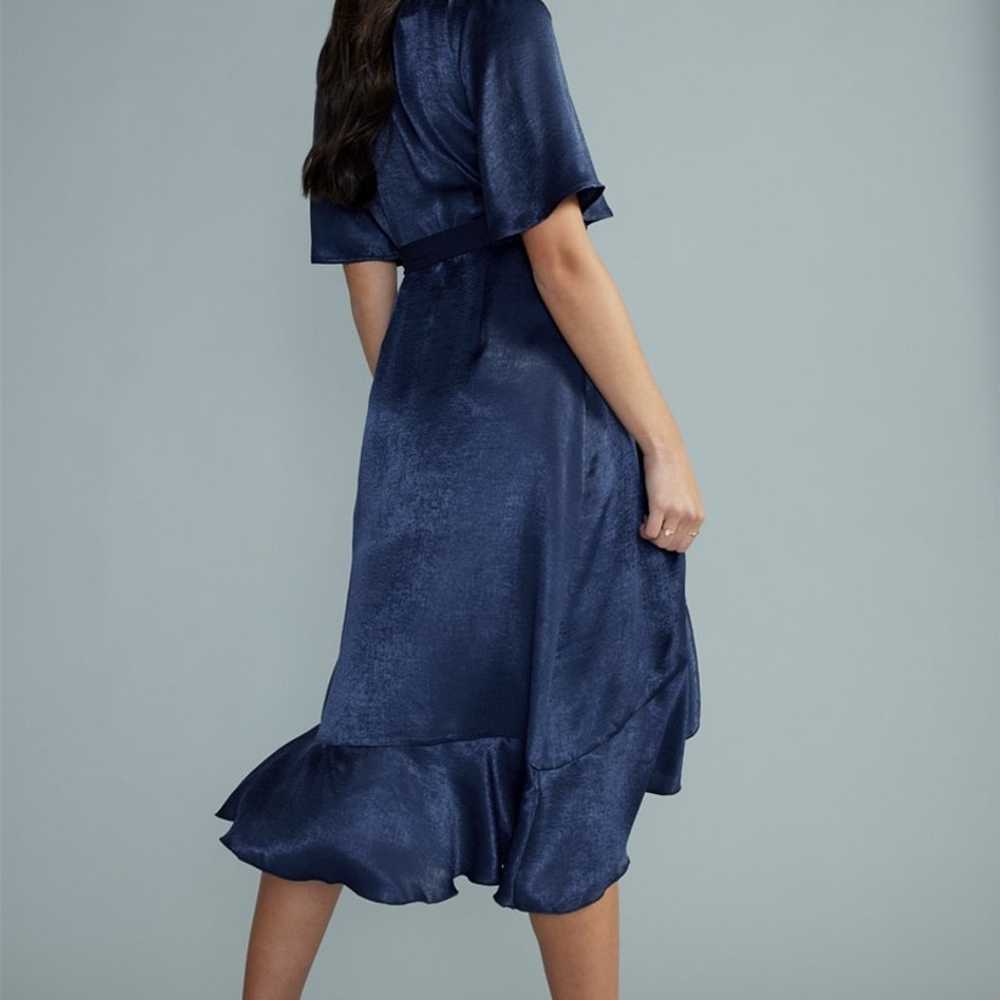 Blue Rain Satin Dark Blue Midi Dress Size M - image 3