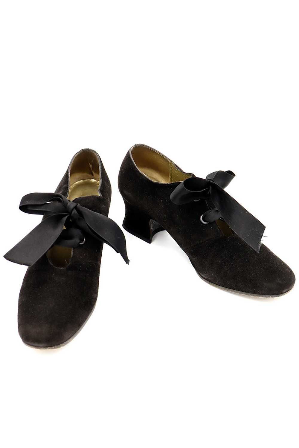 Vintage Yves Saint Laurent Black Suede Tie Shoes … - image 1