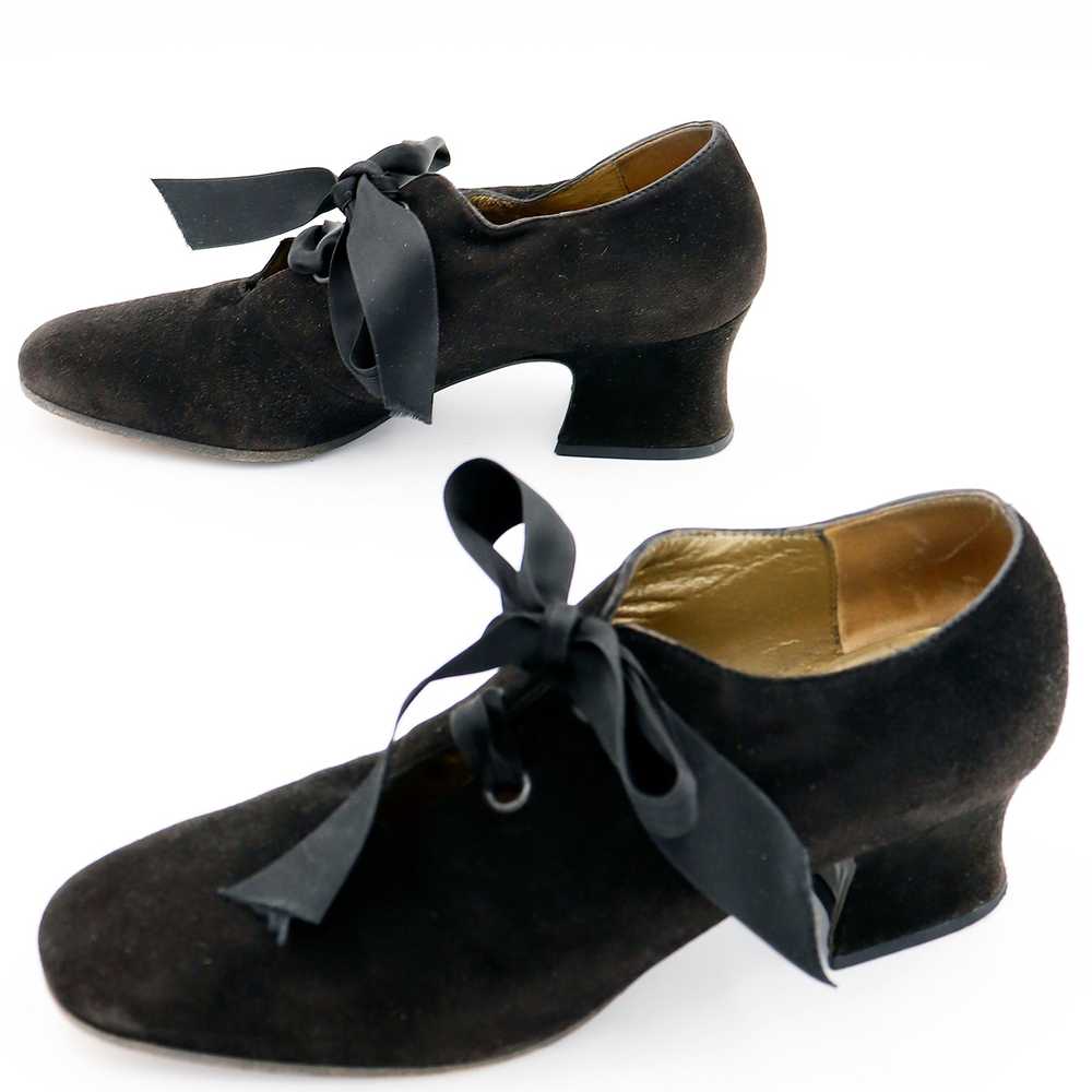 Vintage Yves Saint Laurent Black Suede Tie Shoes … - image 2