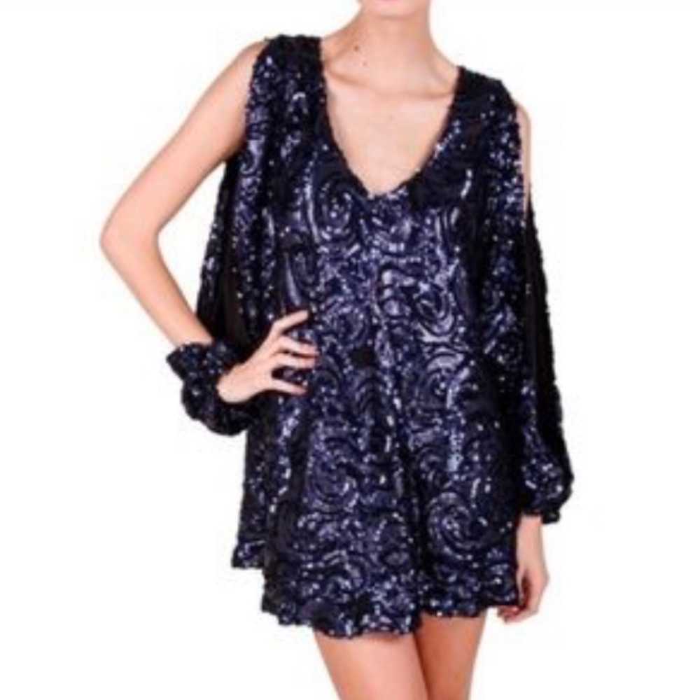 LOVERS + FRIENDS blue sequin long sleeve mini dre… - image 1