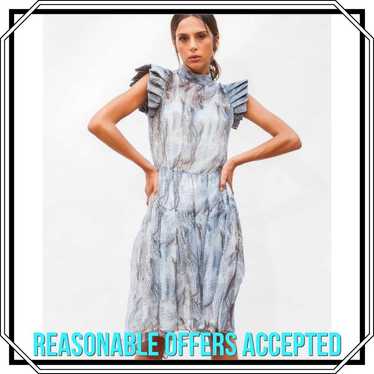 Katherine Kidd Silk Dress Gray Striped Midi Dress… - image 1