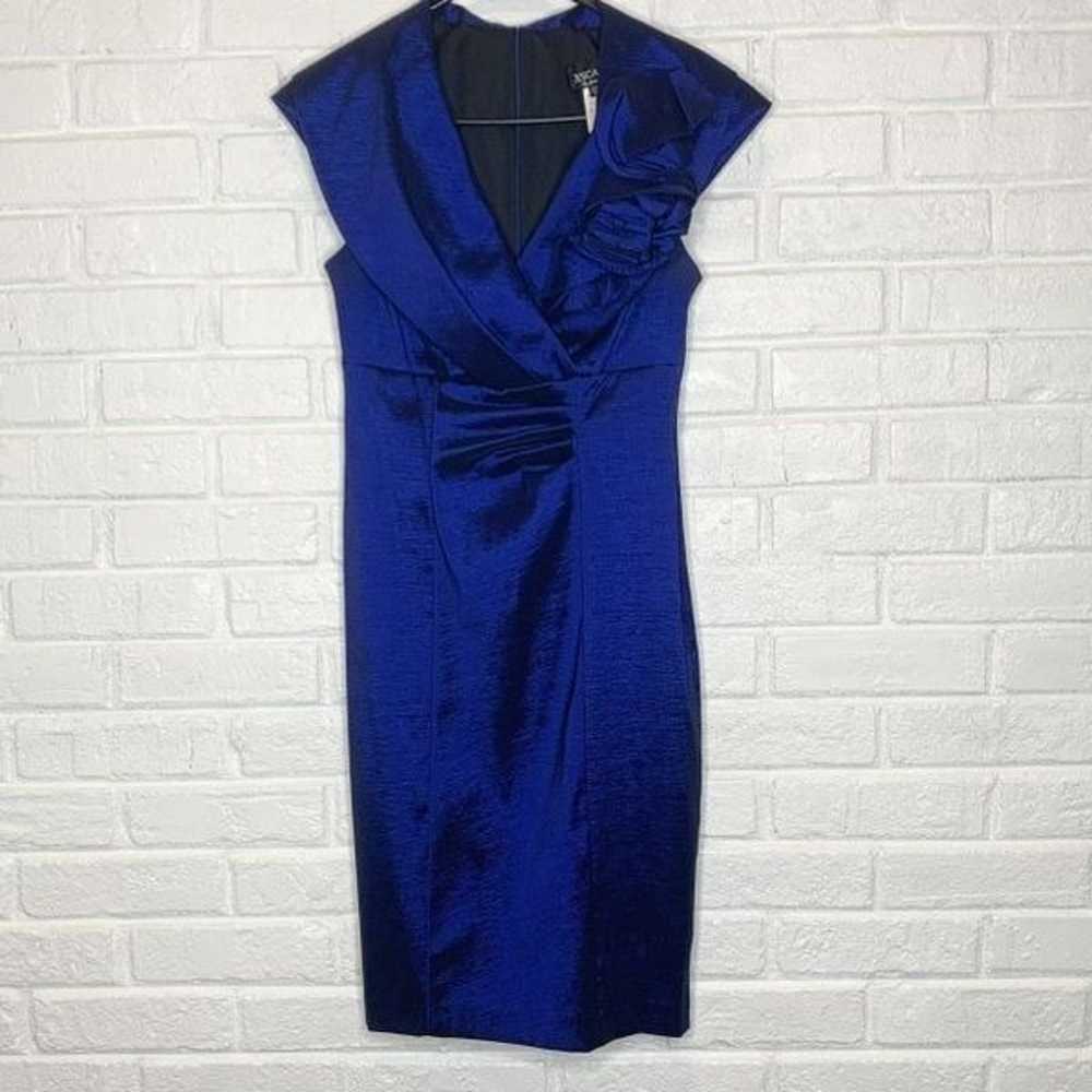 Xscape Metallic Blue Sheath Dress Size 6 - image 1