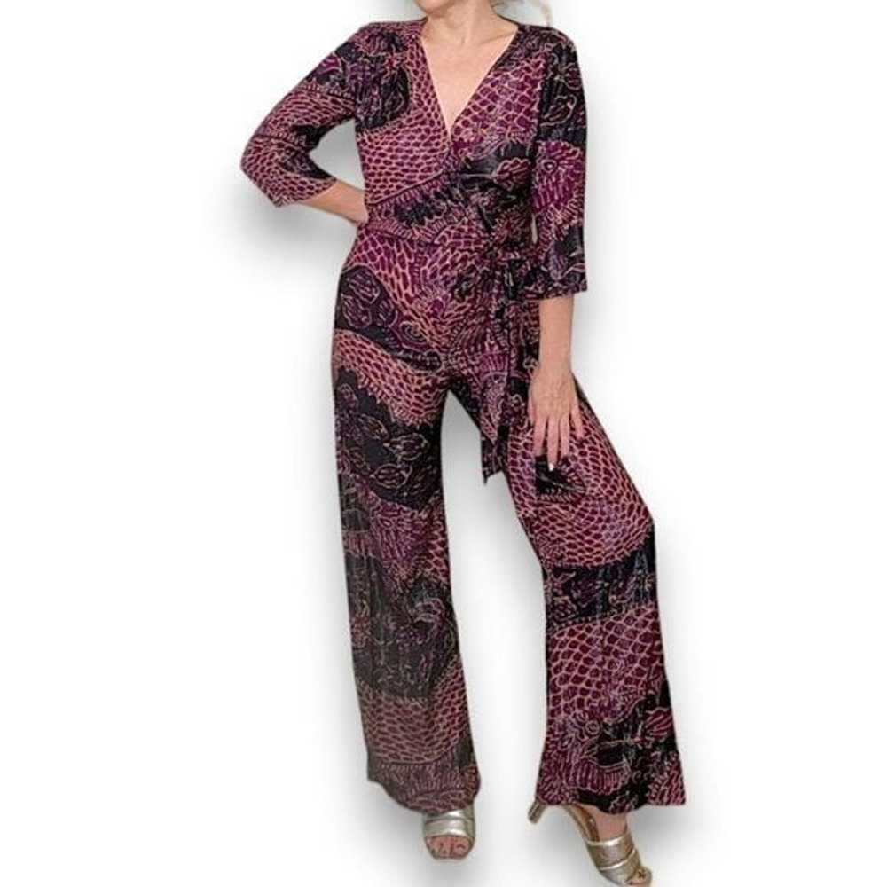 WARM Womens Purple Metallic Jumpsuit V Neck 3/4 S… - image 1