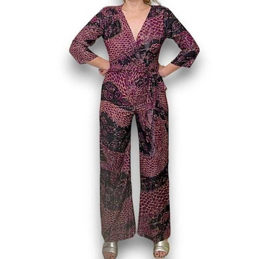 WARM Womens Purple Metallic Jumpsuit V Neck 3/4 S… - image 2