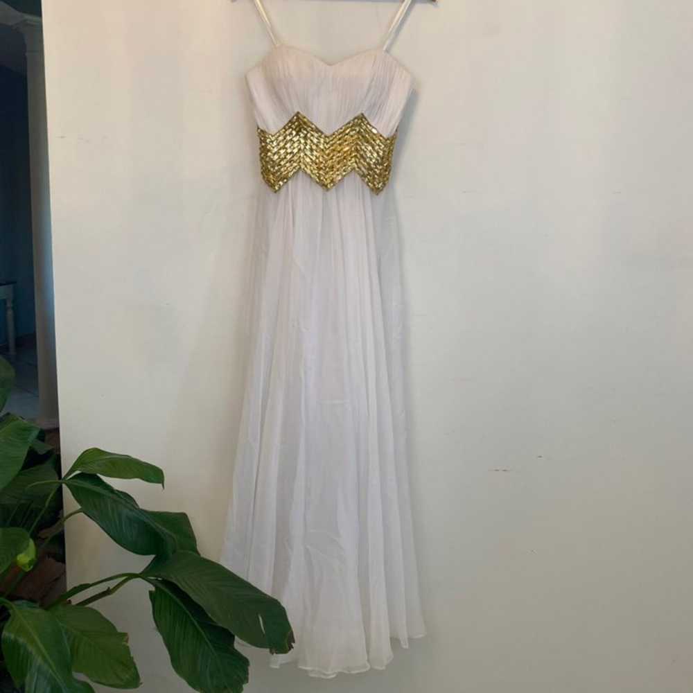 LA FEMME white and gold chevron detail maxi dress - image 2