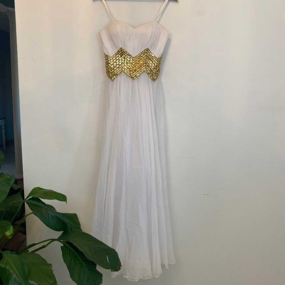 LA FEMME white and gold chevron detail maxi dress - image 3