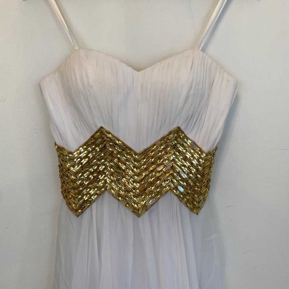 LA FEMME white and gold chevron detail maxi dress - image 7
