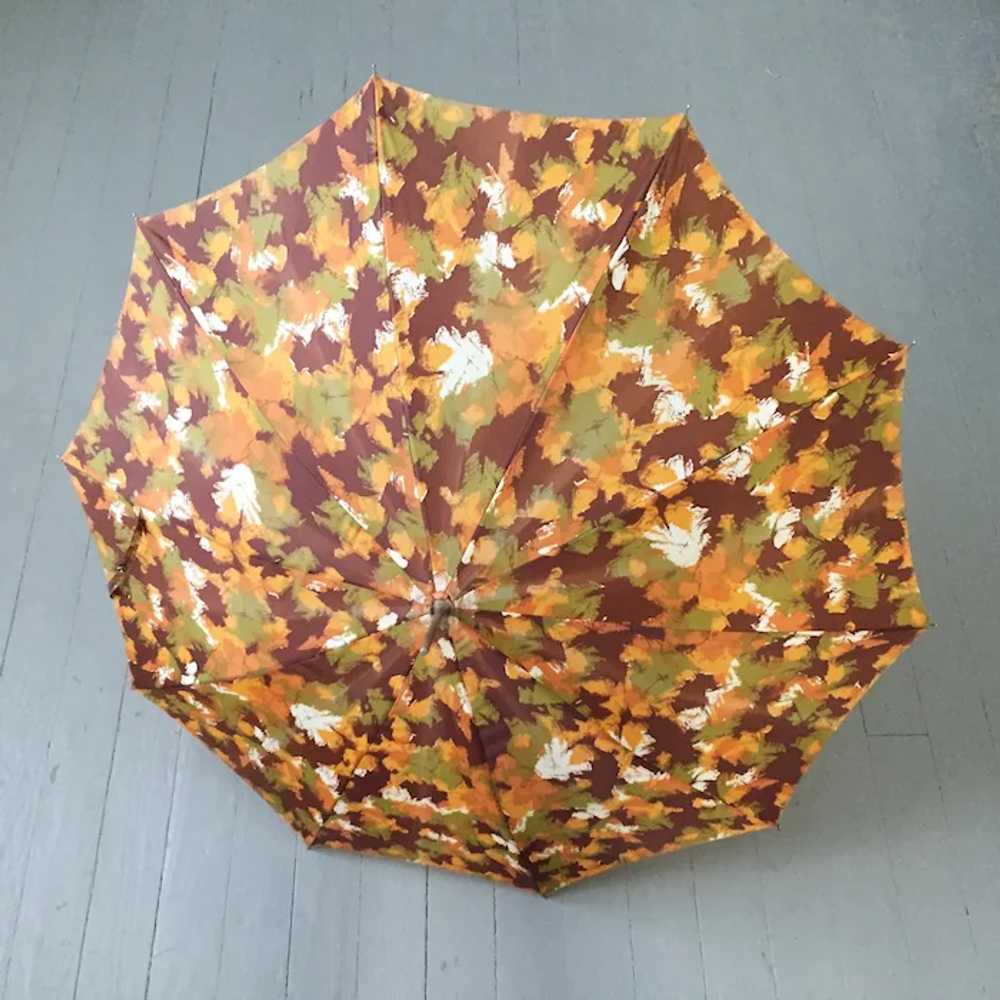 1960s Vintage Abstract Print Umbrella Fall Colors… - image 10
