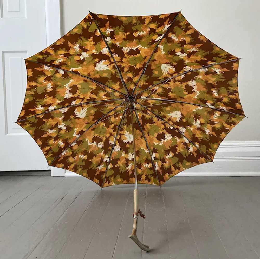 1960s Vintage Abstract Print Umbrella Fall Colors… - image 11