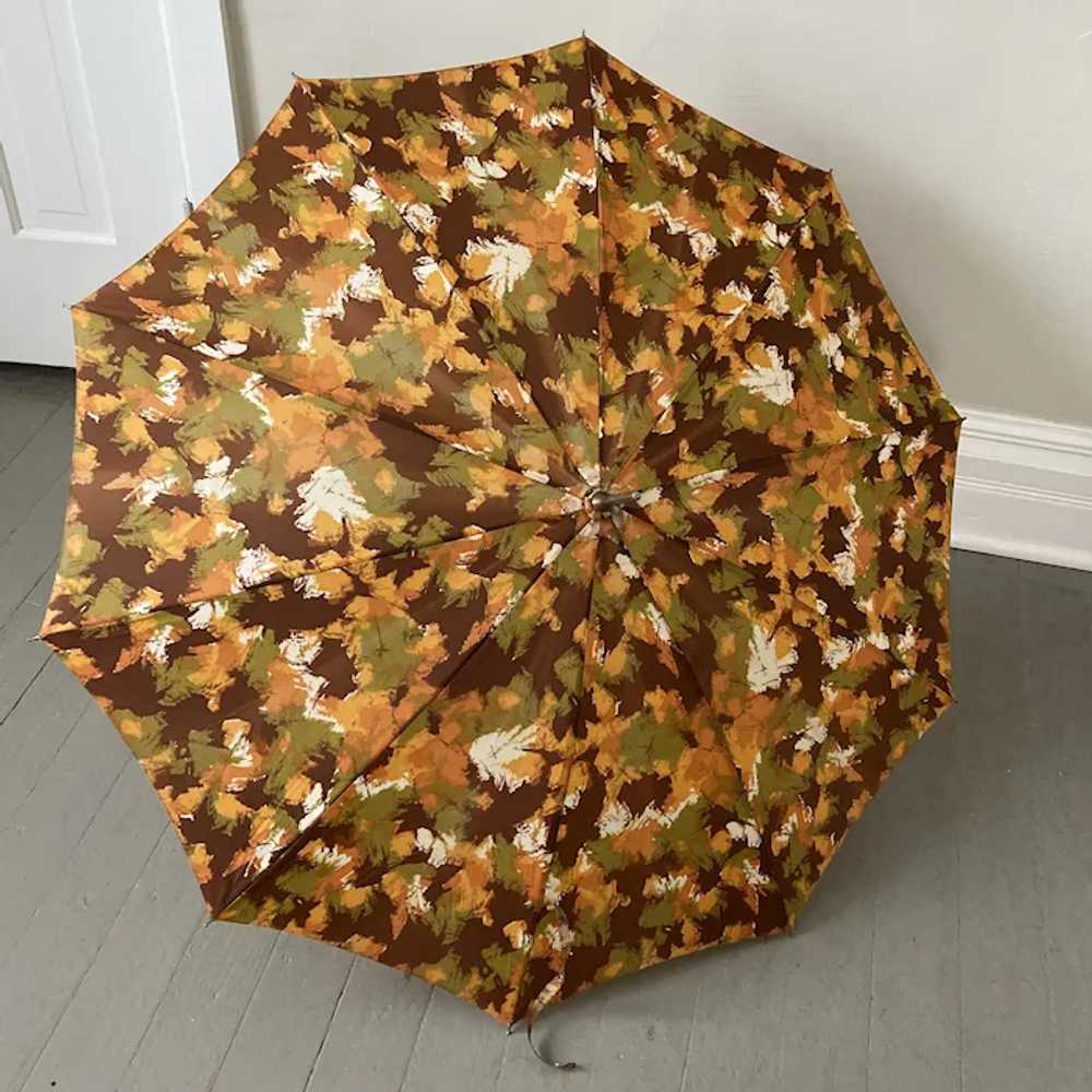 1960s Vintage Abstract Print Umbrella Fall Colors… - image 2