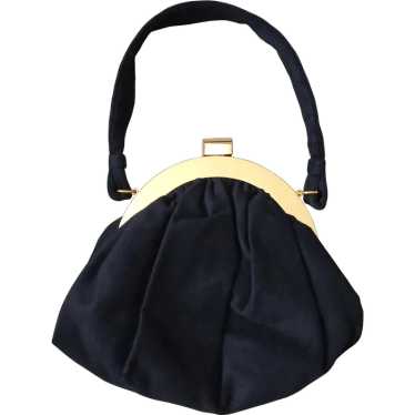 1940s Vintage Black Soft Fabric Slouch Handbag Ko… - image 1