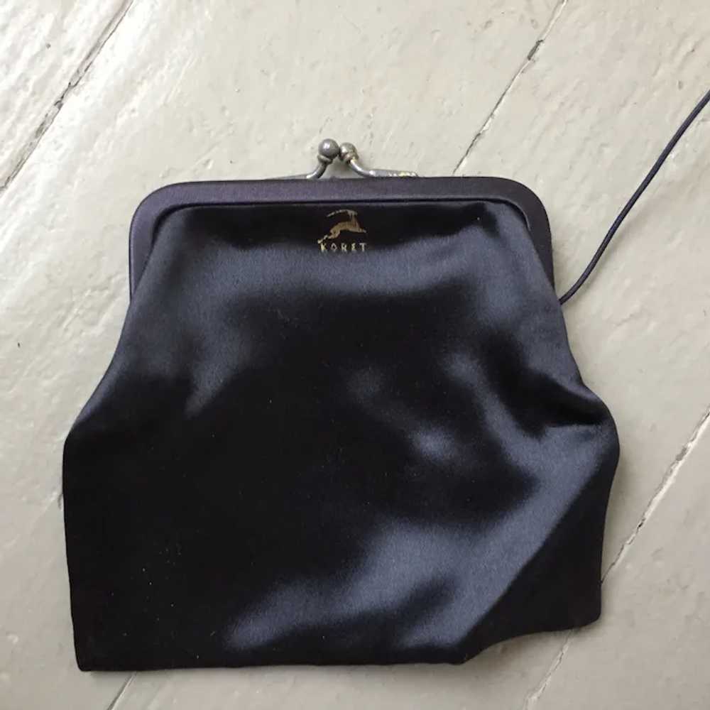 1940s Vintage Black Soft Fabric Slouch Handbag Ko… - image 4