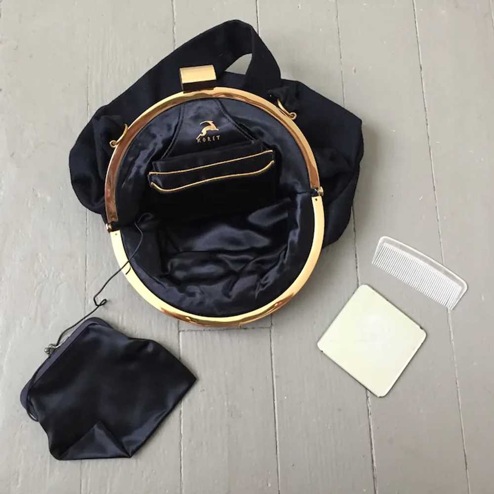 1940s Vintage Black Soft Fabric Slouch Handbag Ko… - image 6