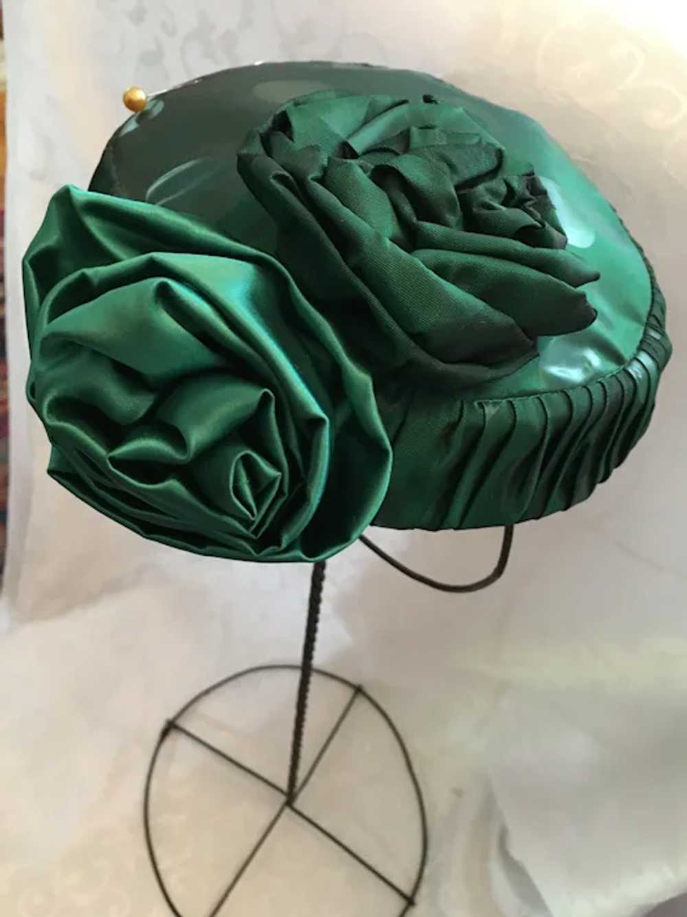 Circa 1940s Milliner's Original Green Polka Dot T… - image 2